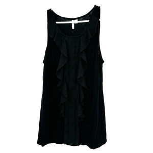 Elle size small black tank top sleeveless blouse ruffle detail down front center